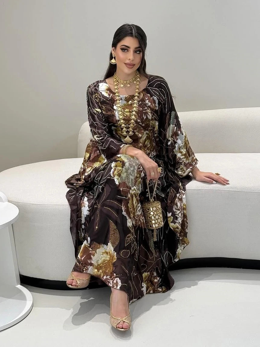 Dress for Women Chiffon Diamond Party Abaya Dresses Arab Long Robe Kaftan Jalabiya