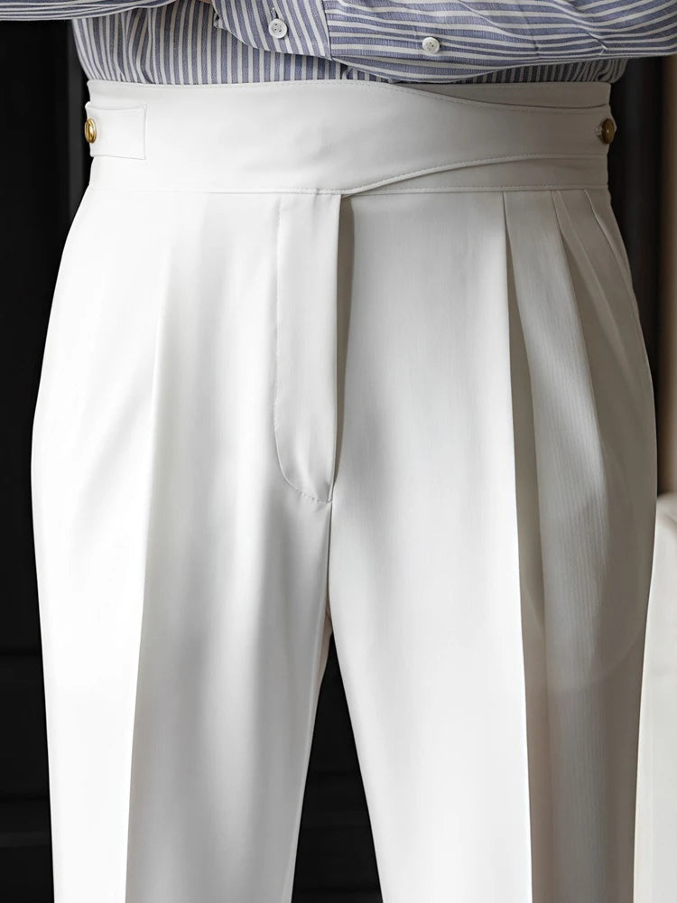 Naples Trousers Men 2025 Spring Autumn New Fashion Belt-up High Waist Slim Pants Men Business Casual Solid Color Straight Pants