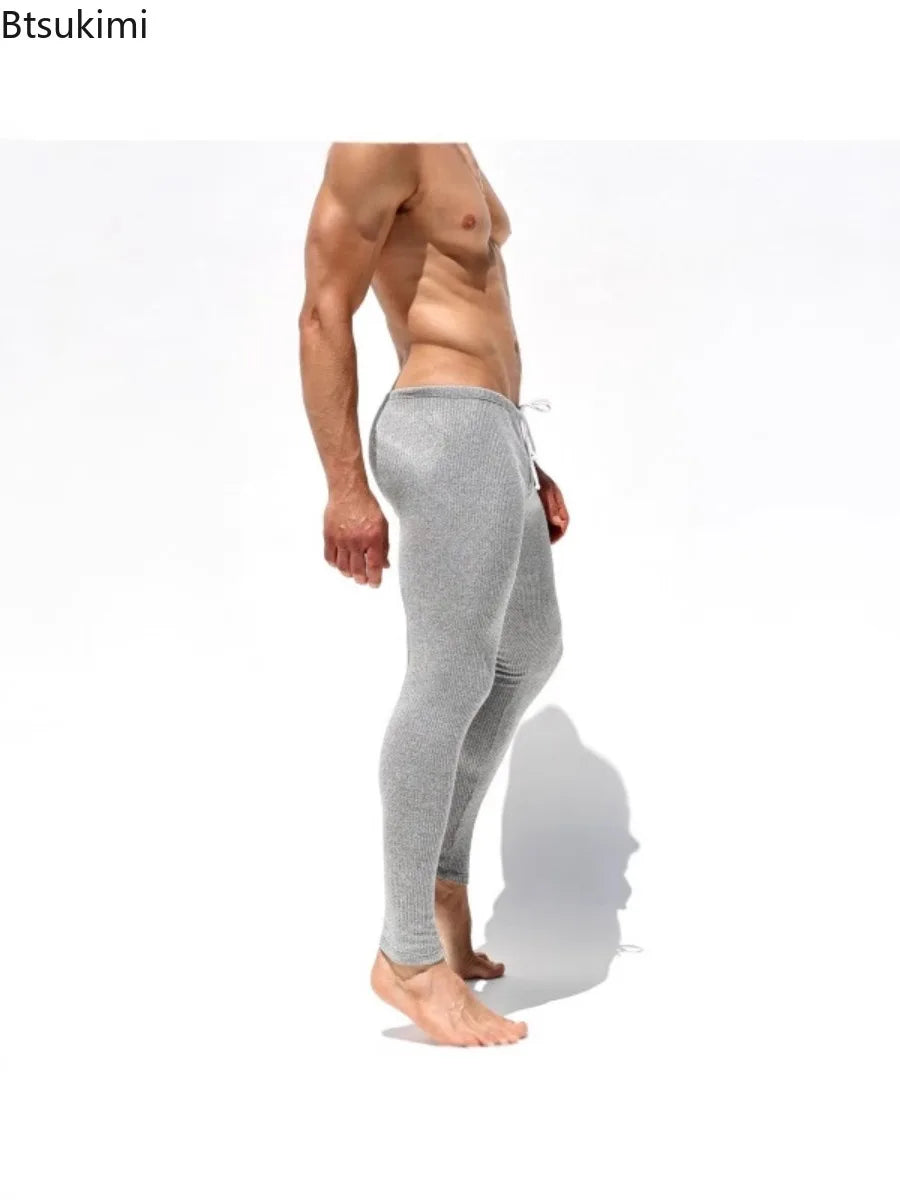 Men's Autumn Winter Casual Elastic Knitted Pants Soft Warm Pants for Sleepwear Men Slim-fit Elastic Fitness Pants Sleep Bottoms