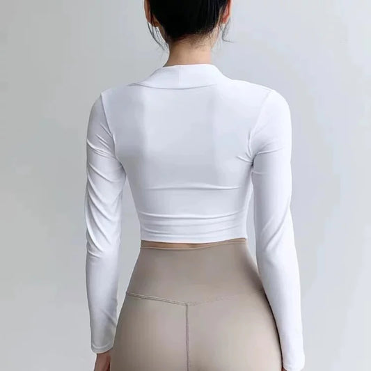 Women's High-End Fitness Yoga Suit Long Sleeved Fixed Cup Slim Fit Top - Optimal for Exercise And Workout