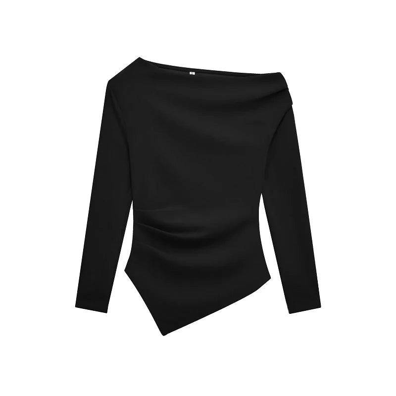 HXAO Women's Elegant Tops 2025 Spring Long Sleeve Pullovers Fashion Casual  White Black Red Green Tops For Female