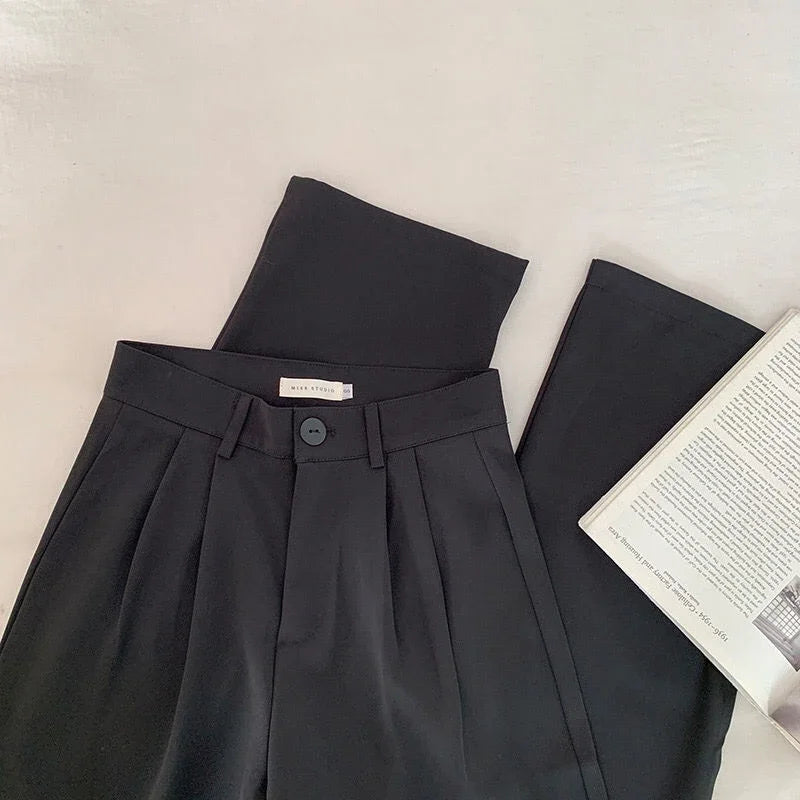 High Waist Women Suit Pants Fall Straight Office Ladies Korean Fashion Trousers Casual Button Loose Female Black Pants New 2025