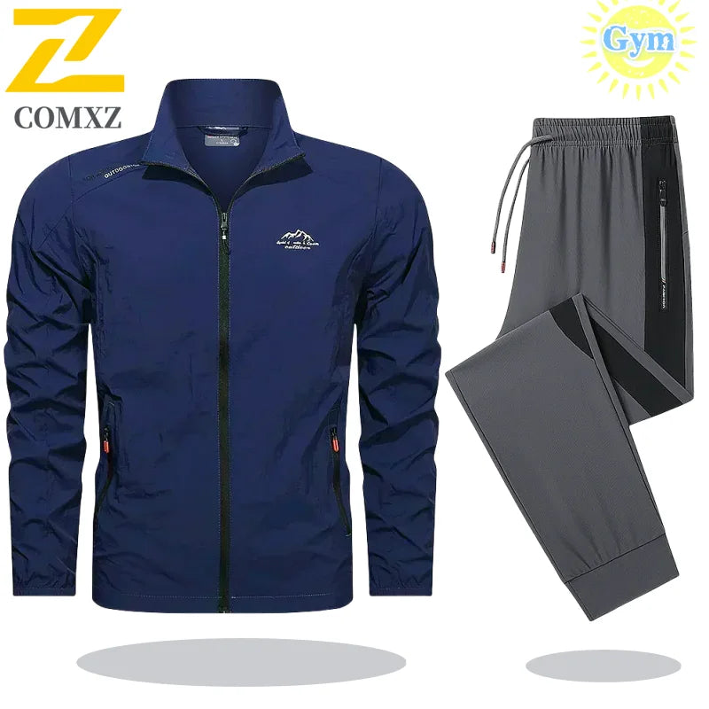 2025 Men's Sportswear Spring Summer Tracksuit 2 Piece Sets Sports Suit Sun Jacket+Pant Running Set Male Gym Exercise Clothing