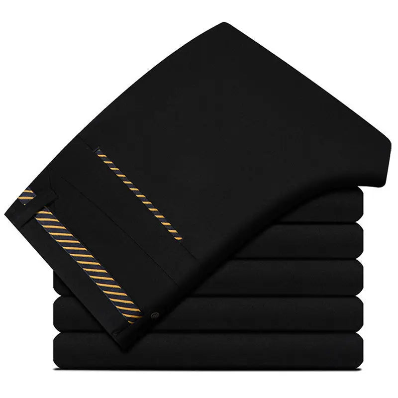 High Stretch Men's Dress Pants High Waist Elastic Formal Suit Pants  Classic Casual Trousers Slim Fit