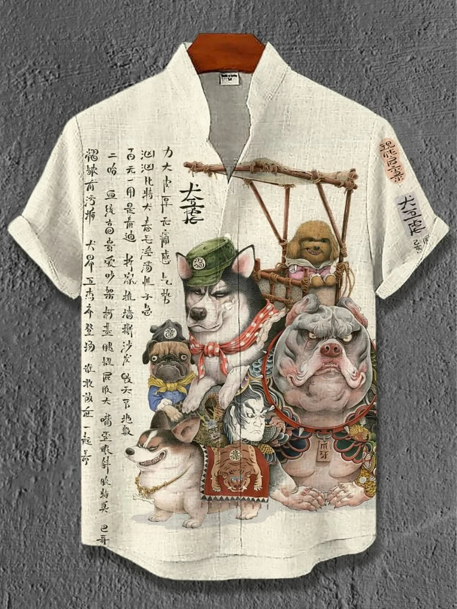 New men's fashionable shirts, 3D art printed Bushido patterns, casual and comfortable shirts, summer short-sleeved shirts
