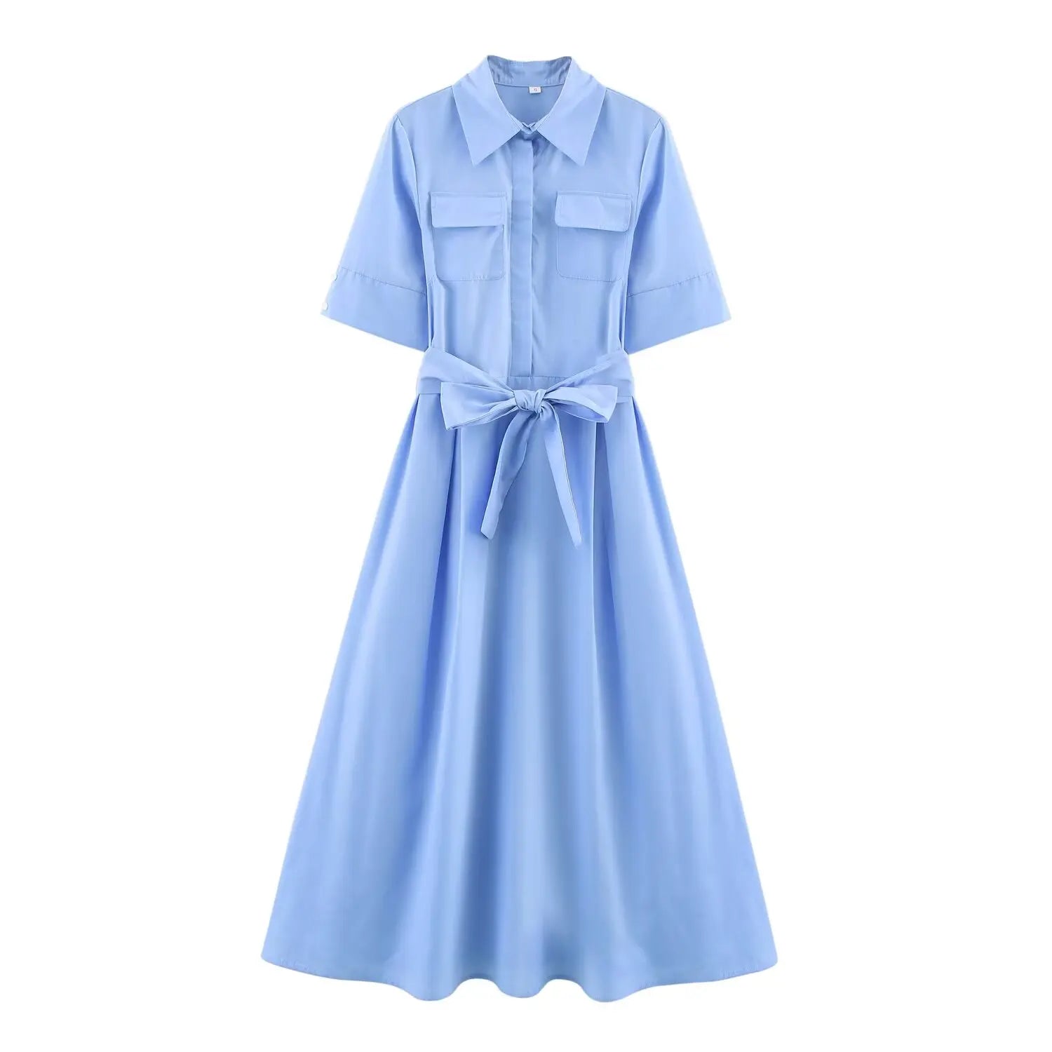 KONDALA Casual Chic Red Women Sashes Long Dress Women Pockets Short Sleeve Summer Dress Fashion 2025