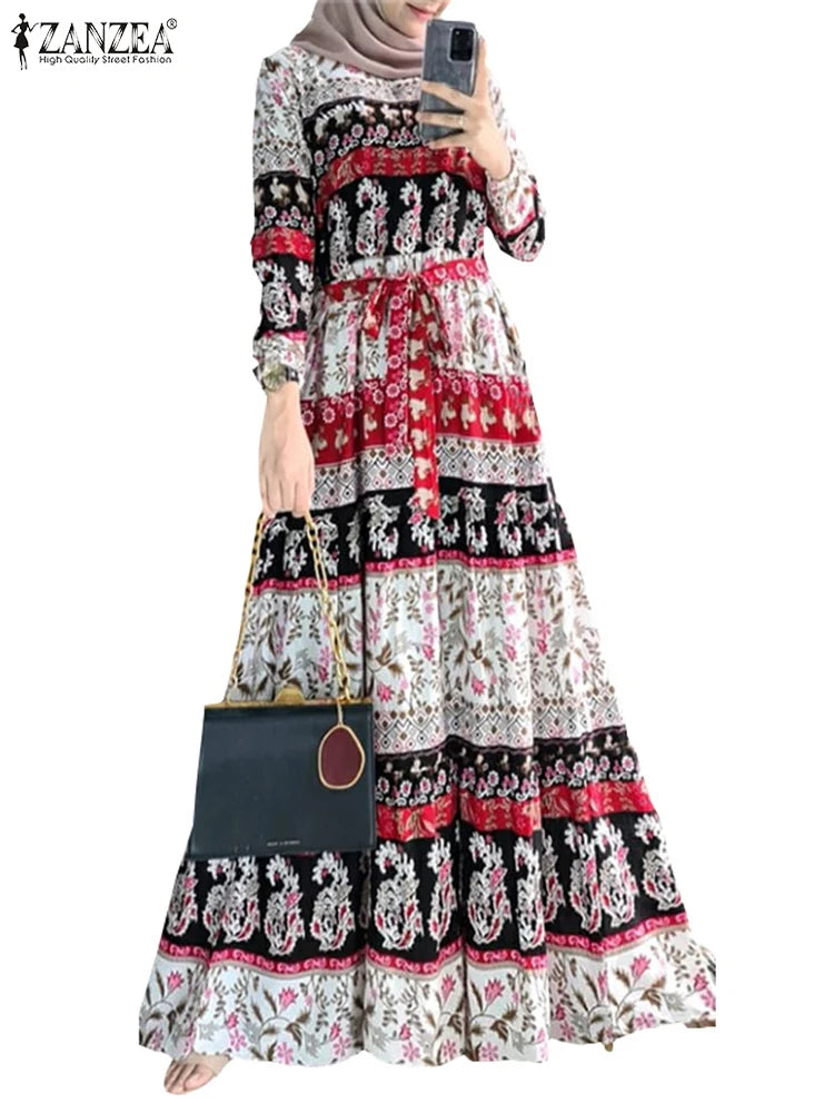 ZANZEA Bohemian Abaya Women Elegant  Stylish Floral Printed Maxi Dresses Casual Loose Ramadan Vestidos Kaftan 2024