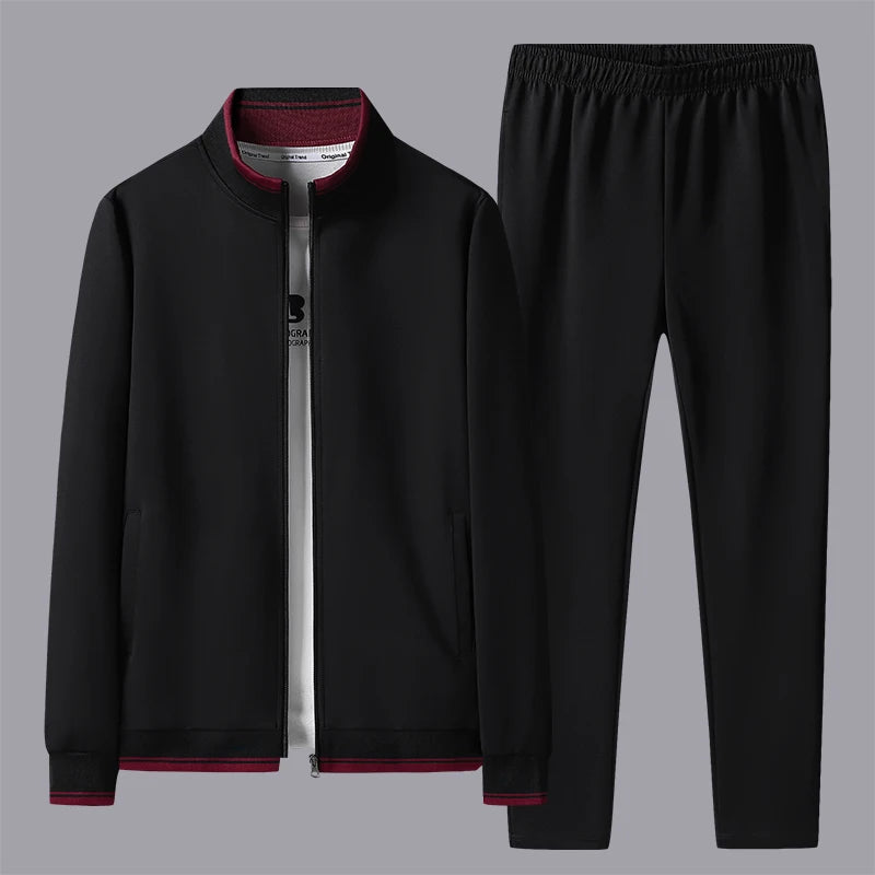 Men's Sports Suit Casual Outdoor Solid Color Versatile Stand Up Collar Top Jacket Gray Plus Size Middle-aged Men Clothing L-5XL
