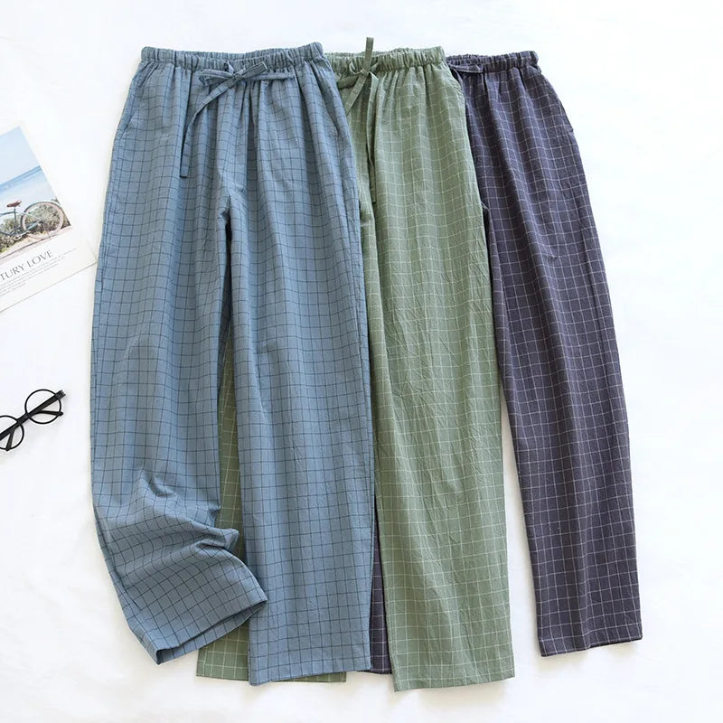 Cotton Men and Women's Homewear Spring and Fall Sleeping Pants Couple Pants Thin Section Plaid Home Pajama Pants Casual Soft