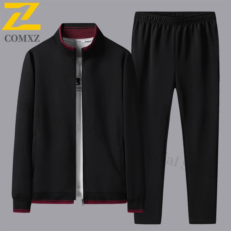 Men's Sports Suit Casual Outdoor Solid Color Versatile Stand Up Collar Top Jacket Gray Plus Size Middle-aged Men Clothing L-5XL