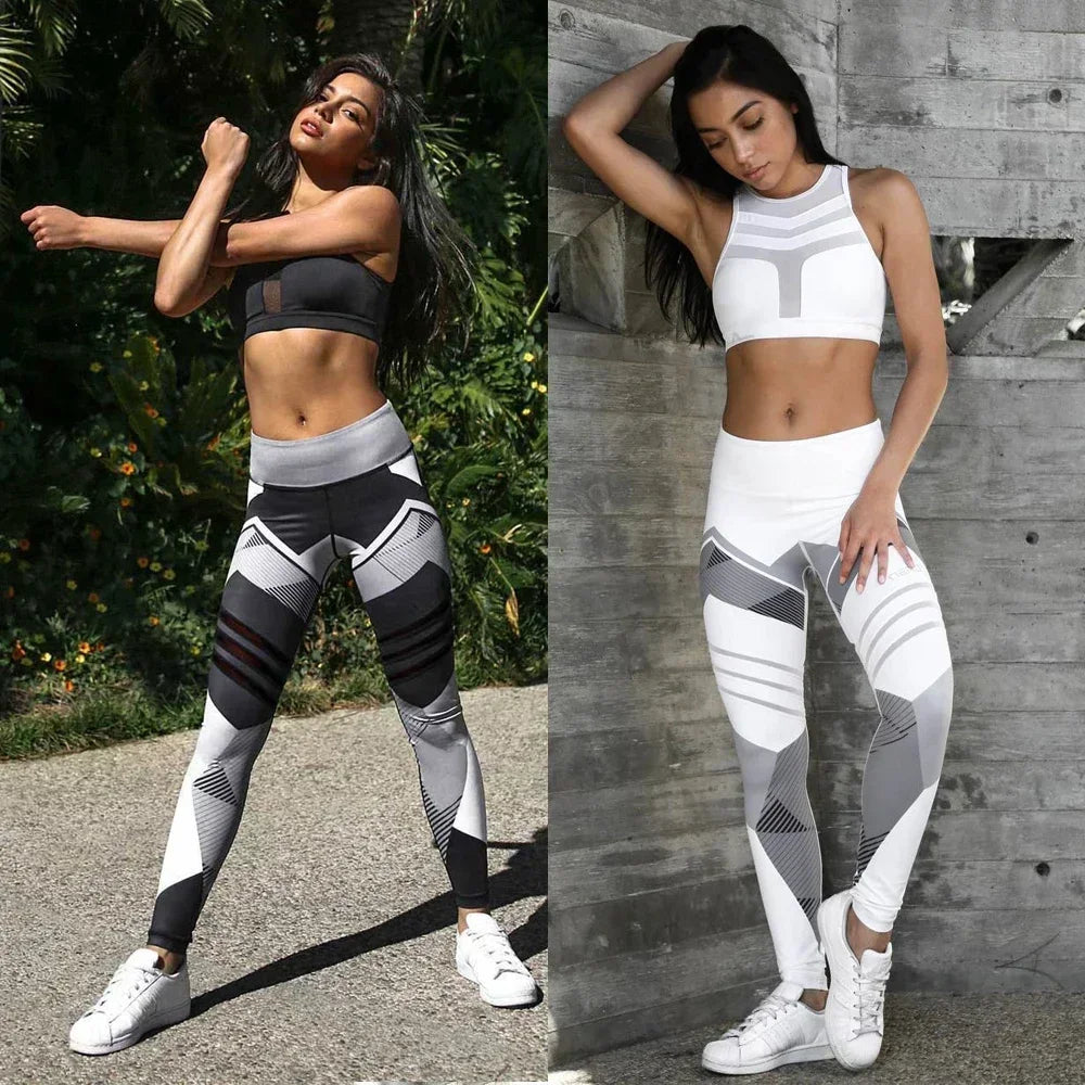 Women Quick Dry Sport Fitness Leggins Geometric Printed Sports Pants Yoga Pants Leggings Slim Tights Trousers For Women