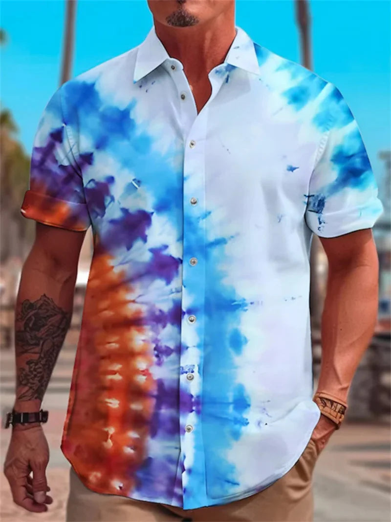 Men's Fashion Collar Shirt Fun Animal 3D Printed Shirt Casual Short Sleeve Oversized Men's Fashion Top