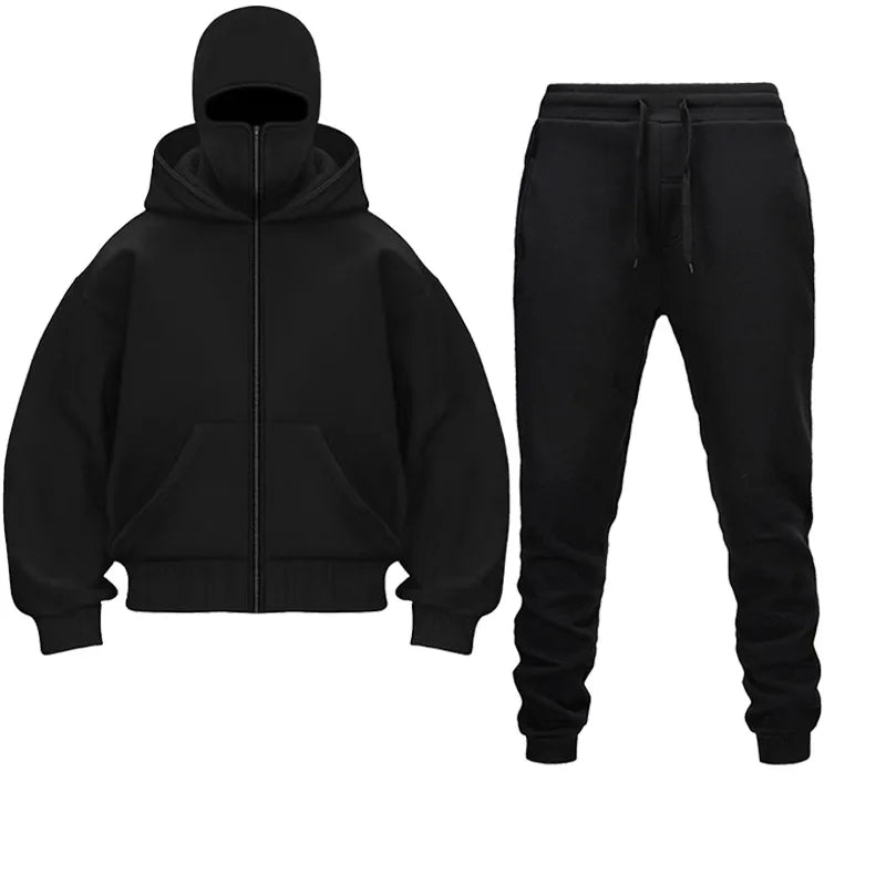 Woman Men Tracksuits Casual Masked Zipper Hooded+Jogging Sweatpants 2Piece Set Daily Hooded Sweatshirt Clothing Hot Sale Couples