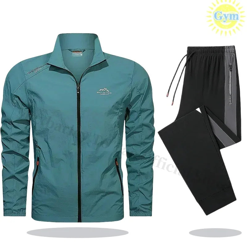 2025 Men's Sportswear Spring Summer Tracksuit 2 Piece Sets Sports Suit Sun Jacket+Pant Running Set Male Gym Exercise Clothing