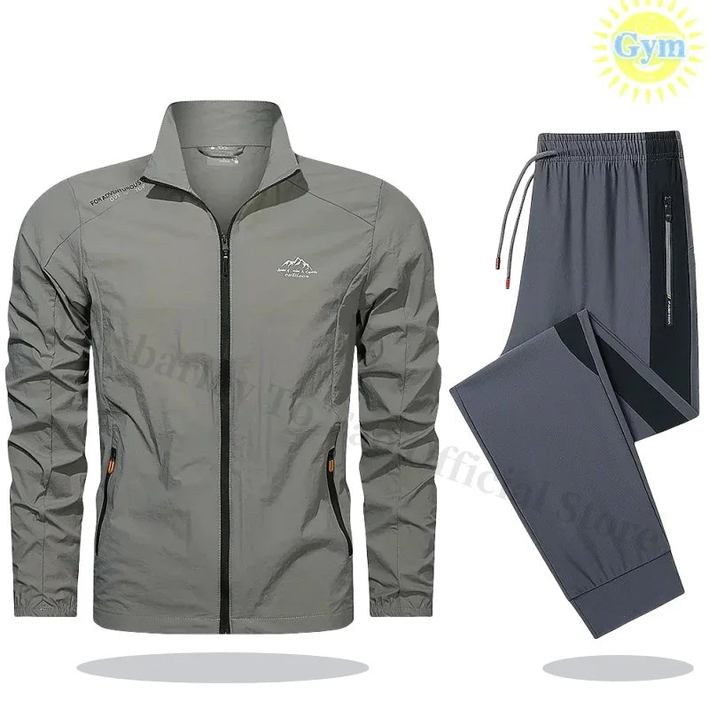 2025 Men's Sportswear Spring Summer Tracksuit 2 Piece Sets Sports Suit Sun Jacket+Pant Running Set Male Gym Exercise Clothing