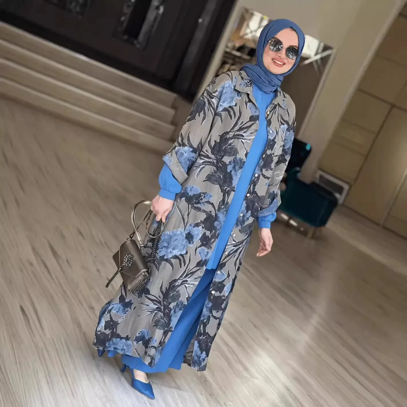 Women Print abaya  Cardigan Robe Jalabiya   Breasted Dresses Open Abayas Arab Kaftan