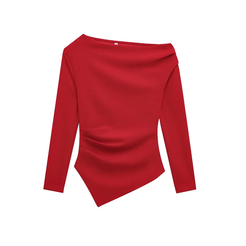 HXAO Women's Elegant Tops 2025 Spring Long Sleeve Pullovers Fashion Casual  White Black Red Green Tops For Female