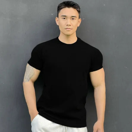 New autumn and winter fitness brothers sports men's T-shirt de velvet round neck running short sleeve men high neck casual shirt