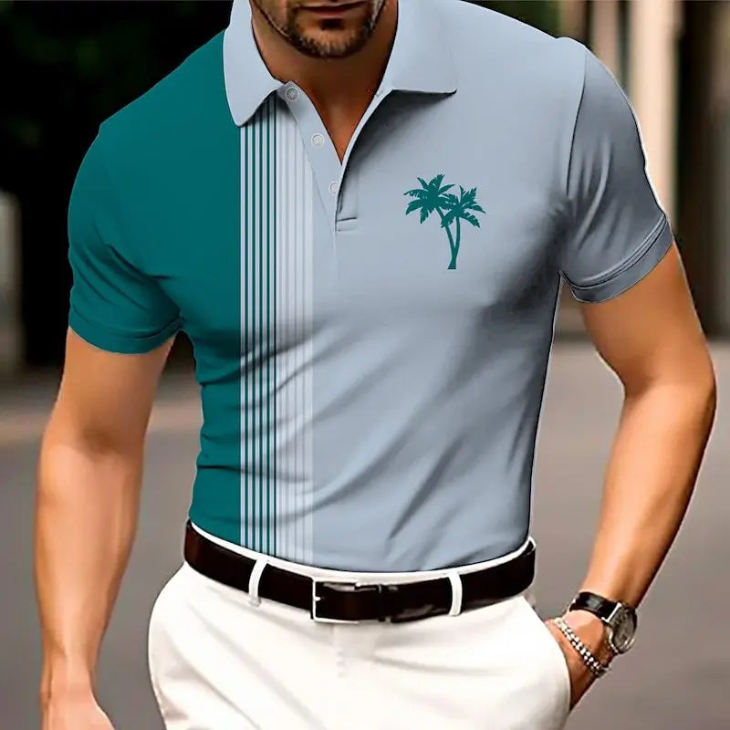 Men's Striped Trend Polo T-Shirts Summer Short Sleeve Breathable 3d Print Street POLO Beach Casual Tops