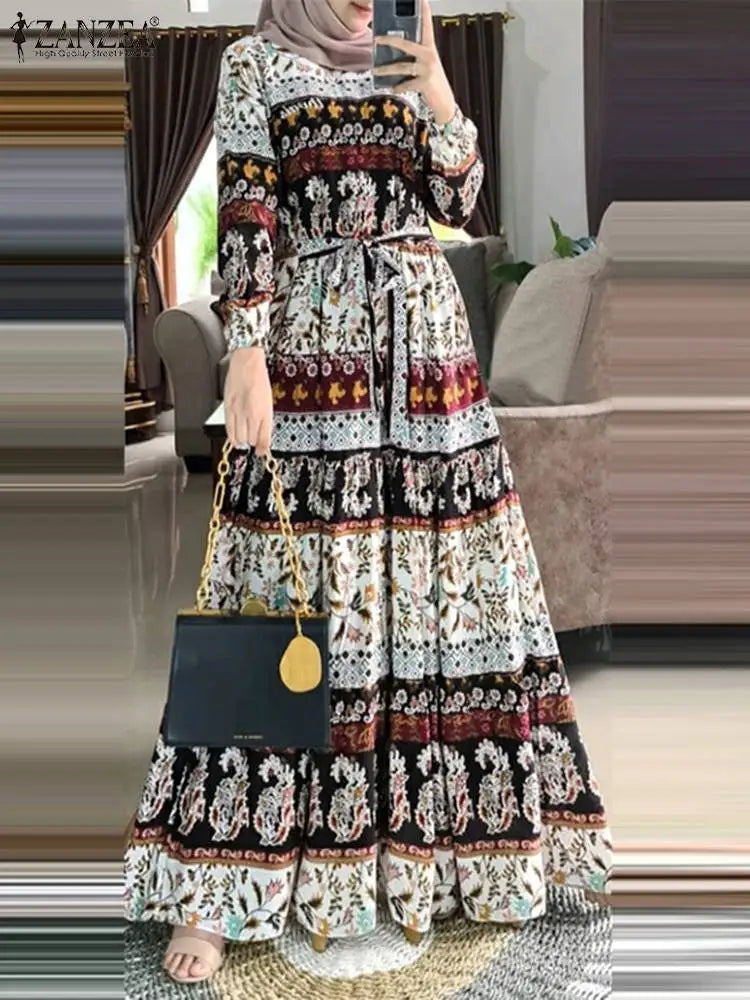 ZANZEA Bohemian Abaya Women Elegant  Stylish Floral Printed Maxi Dresses Casual Loose Ramadan Vestidos Kaftan 2024