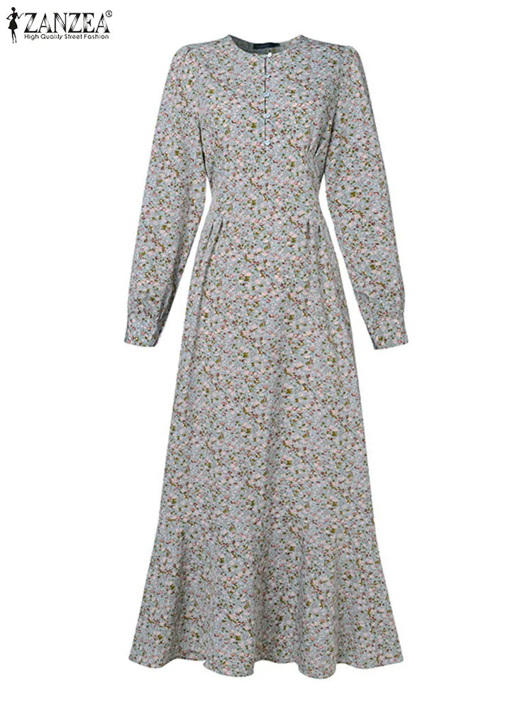 Women Bohemian Floral Printed  Dress Autumn Sundress ZANZEA Fashion Long Sleeve Casual Abaya