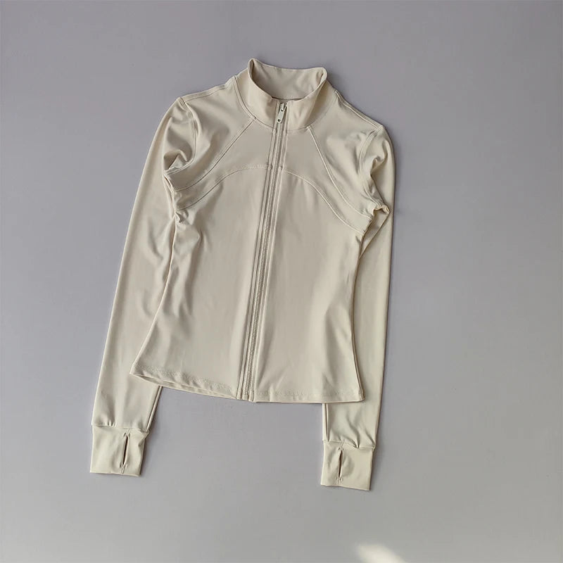 Women's High-end Standing Collar Long Sleeved Sports Jacket Running Training Fitness Top Windproof Running Suit