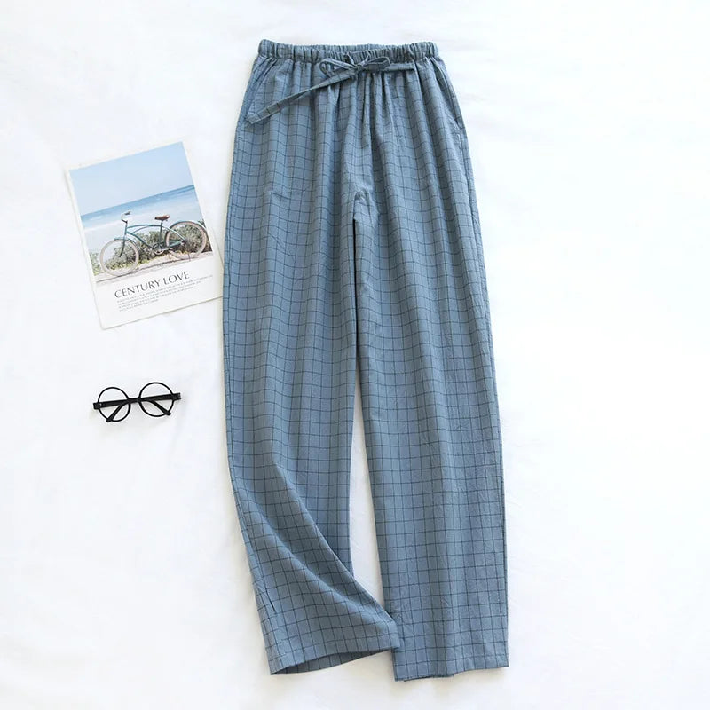 Cotton Men and Women's Homewear Spring and Fall Sleeping Pants Couple Pants Thin Section Plaid Home Pajama Pants Casual Soft
