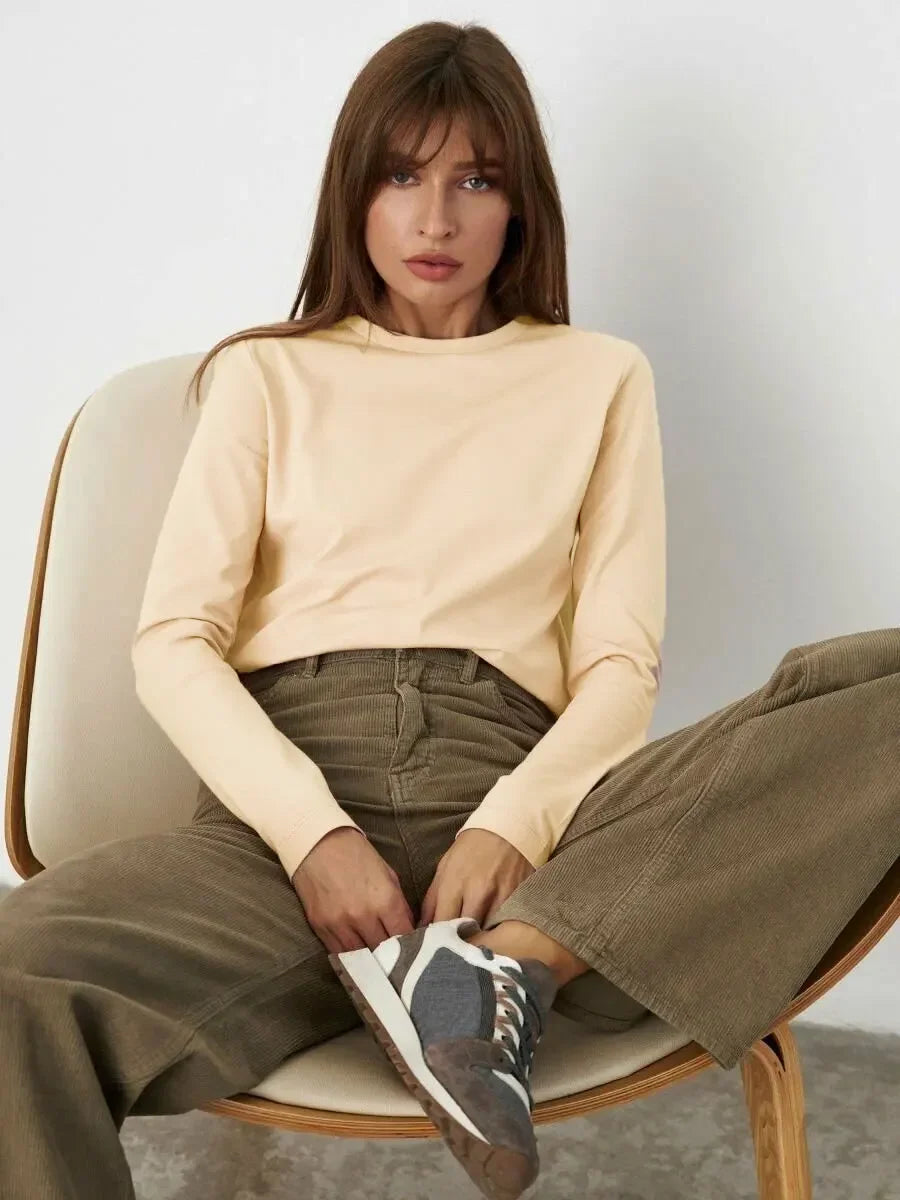 Wolfeel Women's Spring Autumn 100% Cotton T-shirt  Long Sleeve Loose Tops Shirts