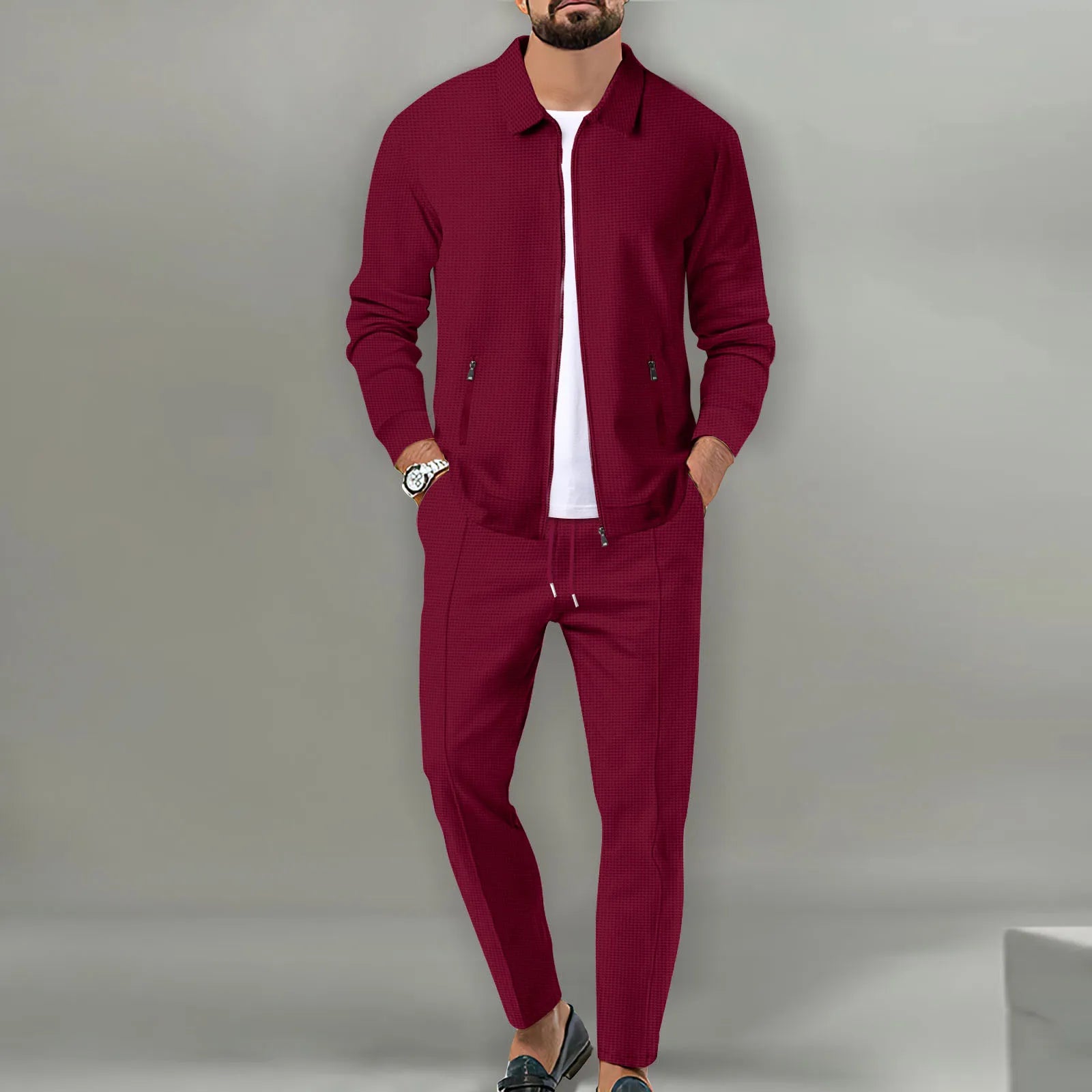 Men's Slim Fit ZipperPocket,Sportswear,Jacket Set, Long Pants, Elegant, two-Piece Set