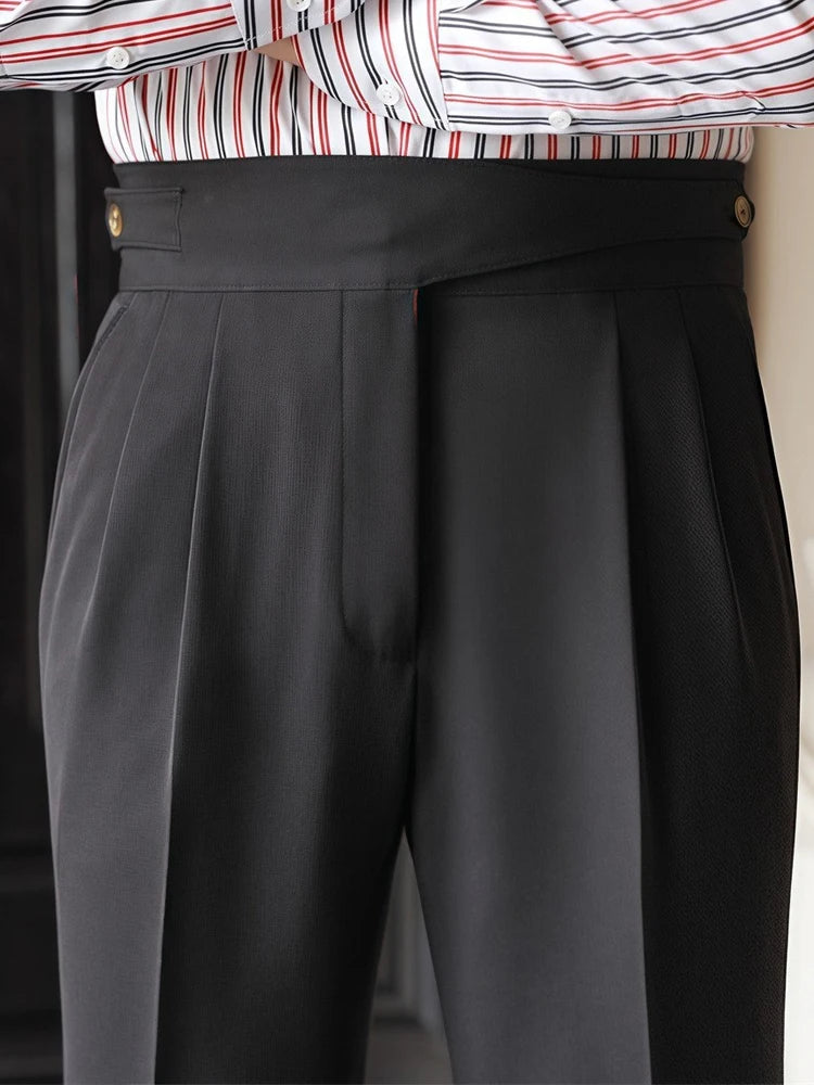 Naples Trousers Men 2025 Spring Autumn New Fashion Belt-up High Waist Slim Pants Men Business Casual Solid Color Straight Pants