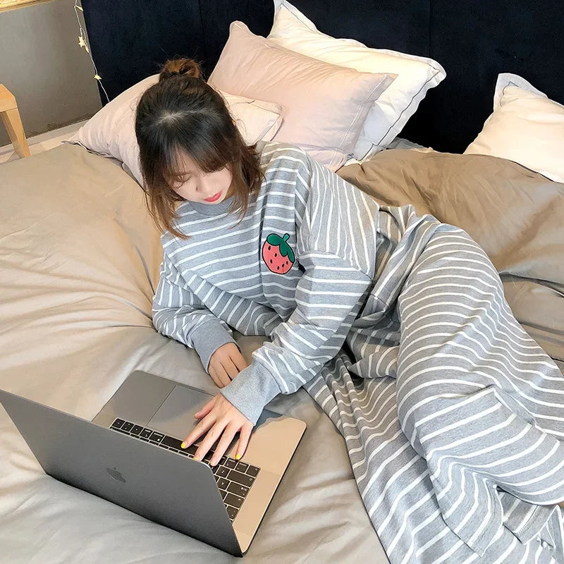 2025 Women Sleepwear Spring Summer Plus Size Night Dress for Lady Cute Long Sleeve Loose Embroidery Cartoon Sleepshirts Pajamas