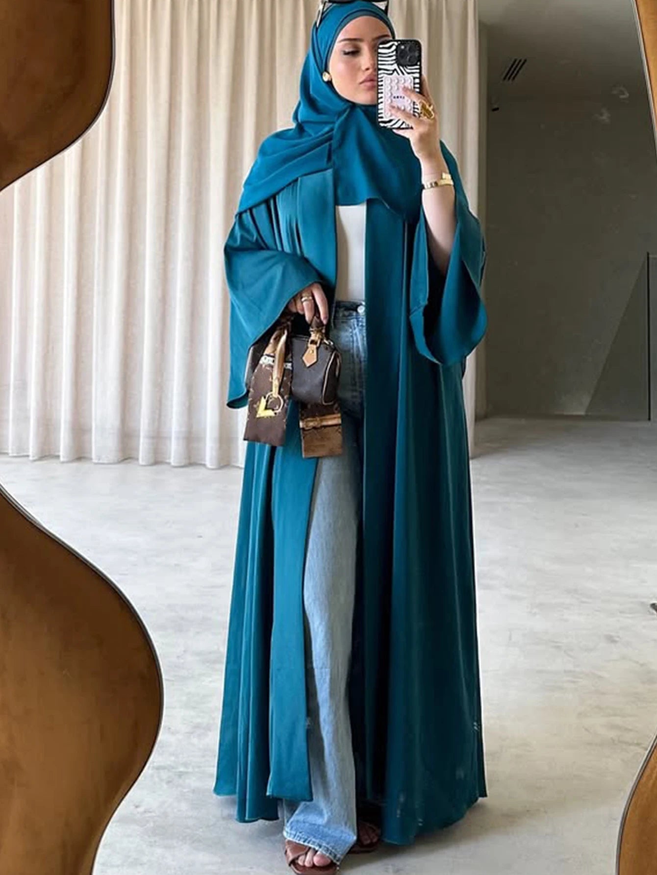 Women's solid color  and elegant cardigan abaya