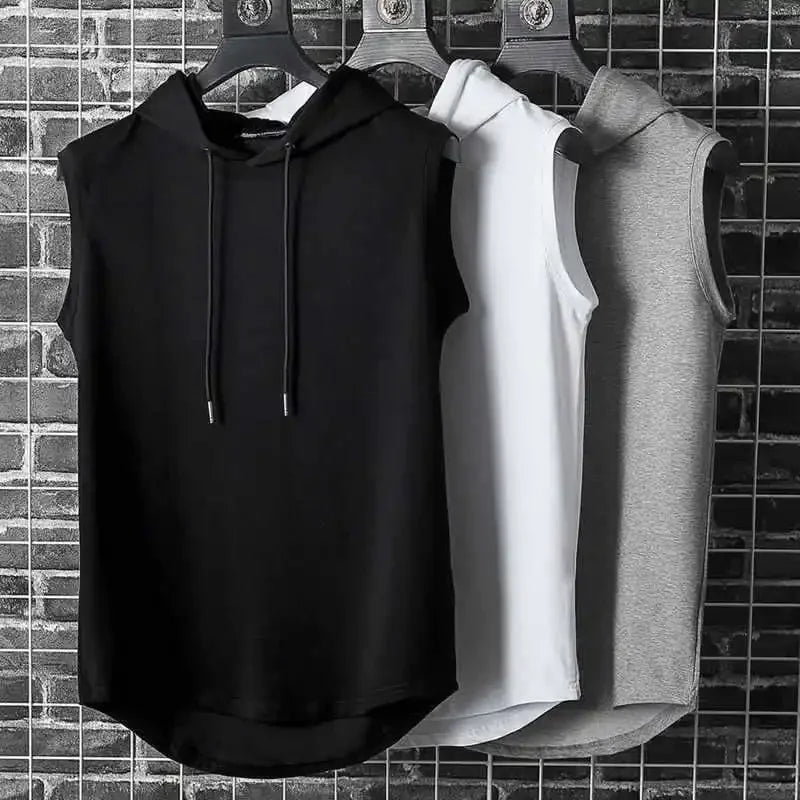 Men Tie Collar Hooded Sleeveless Vests