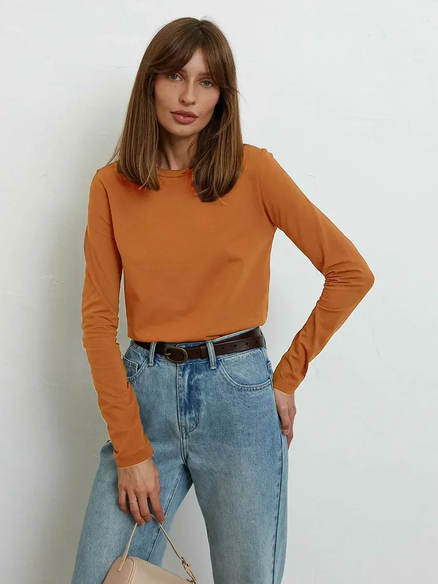 Wolfeel Women's Spring Autumn 100% Cotton T-shirt  Long Sleeve Loose Tops Shirts