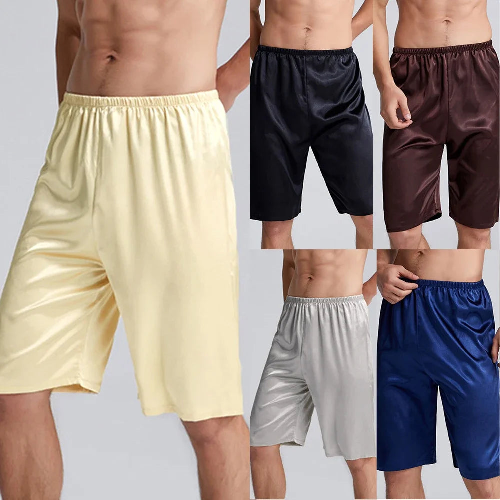 Men's Home Silk Pajamas Shorts  Sleep Bottoms Nightwear Breathable Comfortable  Male Soft Sleepwear