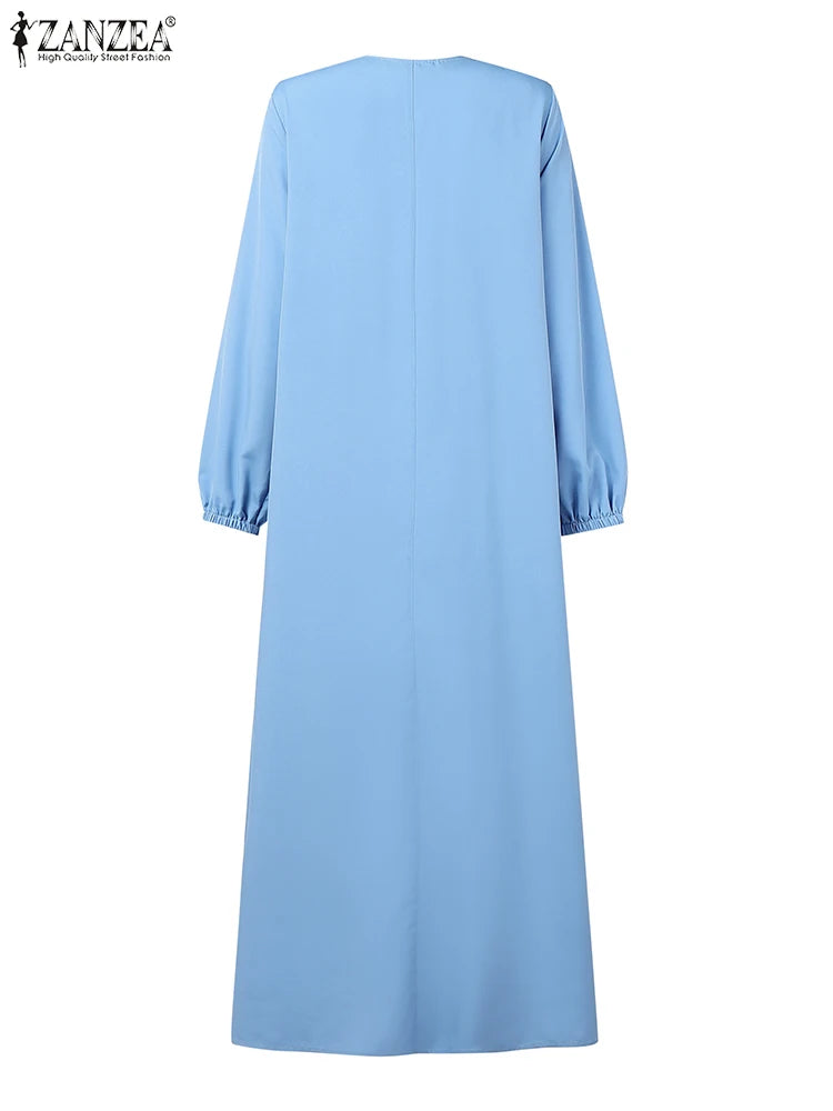 ZANZEA Womens Maxi Dresses Casual Loose Long Sleeve Hijab O-Neck  Abaya Robes