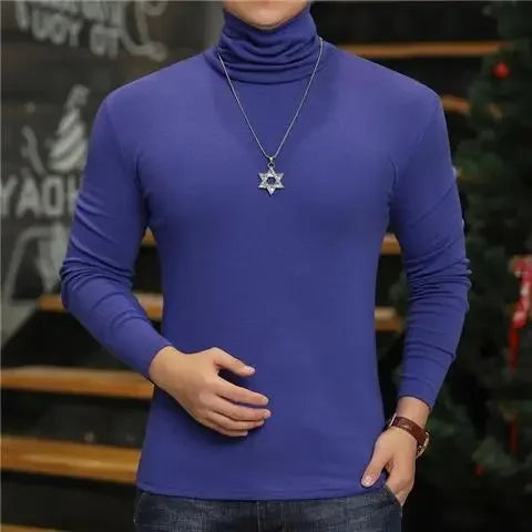 Fashion Men's Turtleneck T-Shirts Casual Autumn Winter High Collar New Slim Long Sleeve Stretch Model Undershirt Plus Size Tees
