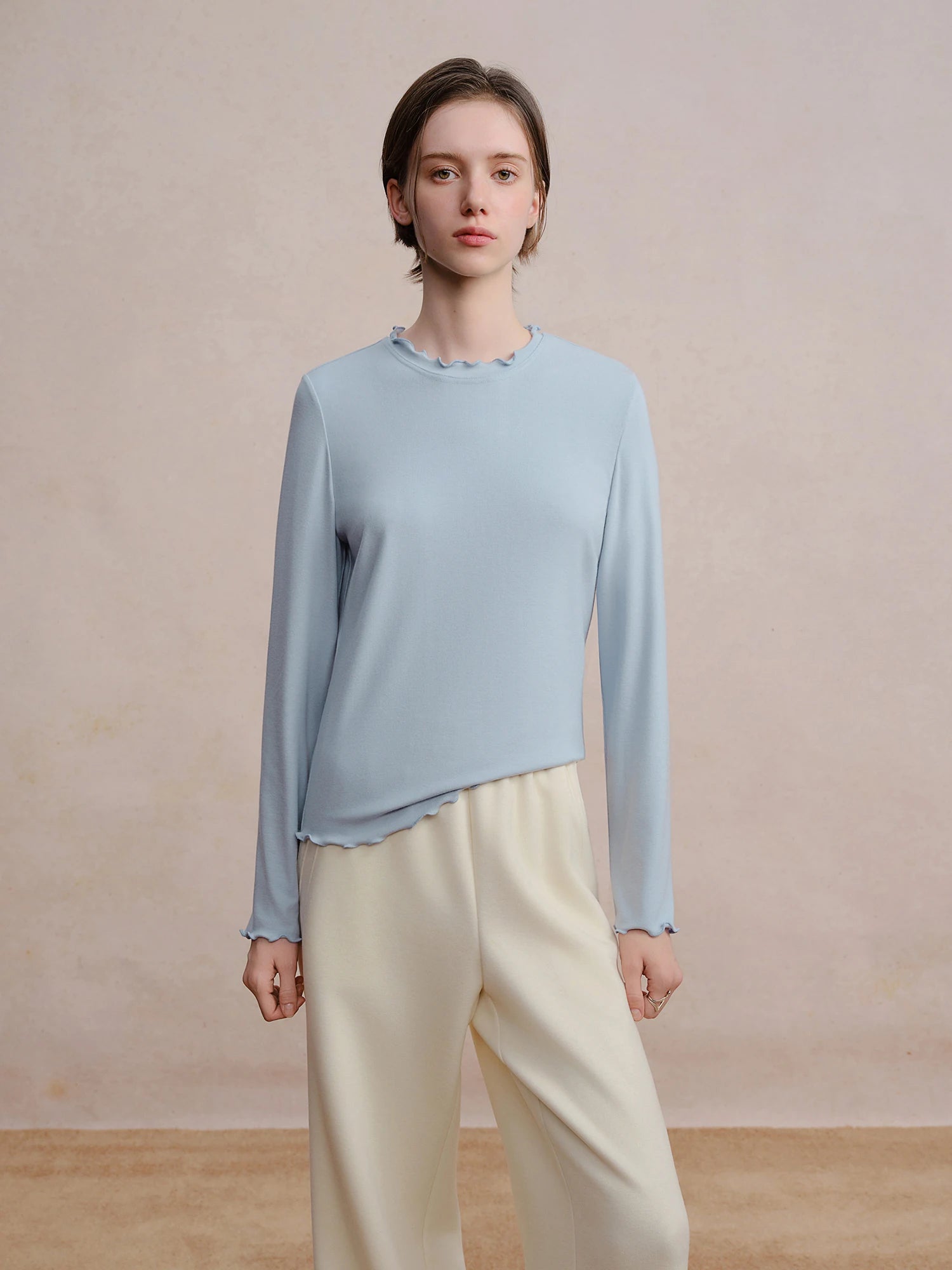 DUSHU Self-Heating Wool T-shirts Half-High Collar Soft Knit  Women's Longline Bralette Fall Winter Curvy Solid Color Pullovers