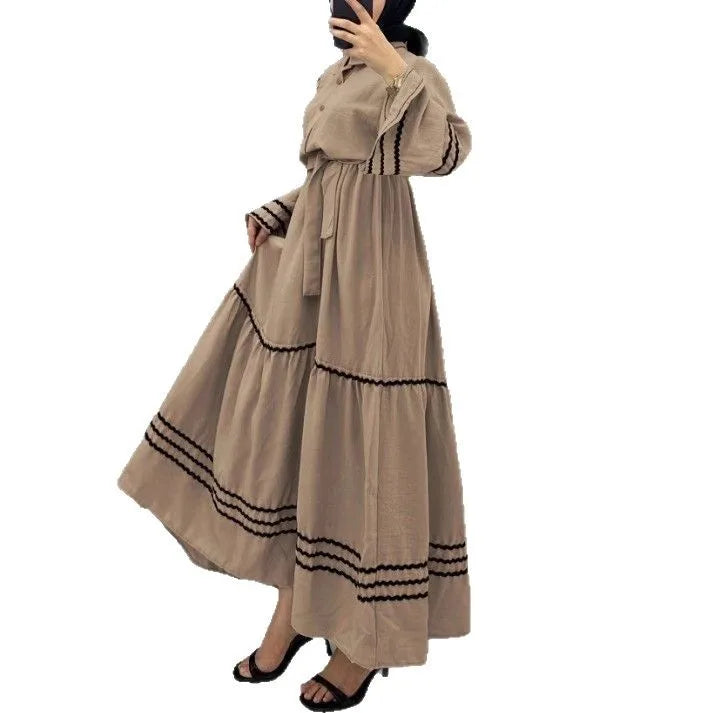 Dresses  Women Spring New Product Turn-down Collar Casual Abayas Elegant Saudi Camel Clothing