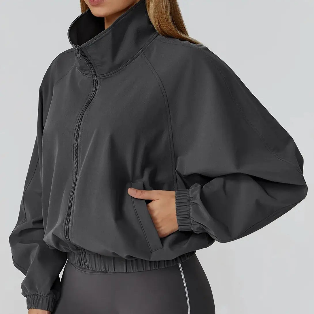 Women Sport Jacket Long Sleeve Shirt Gym Sportswear Quick Drying Stand Up Collar Zipper Top Windproof