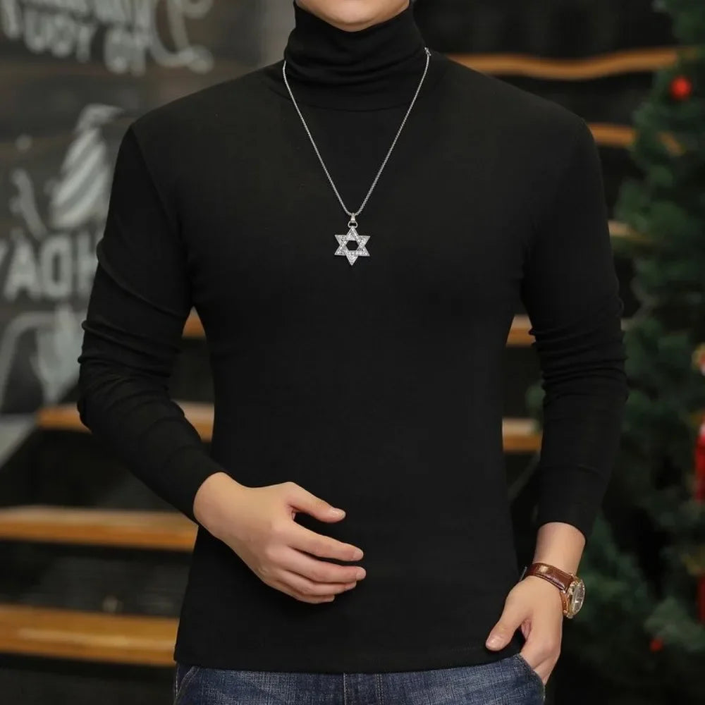 Fashion Men's Turtleneck T-Shirts Casual Autumn Winter High Collar New Slim Long Sleeve Stretch Model Undershirt Plus Size Tees
