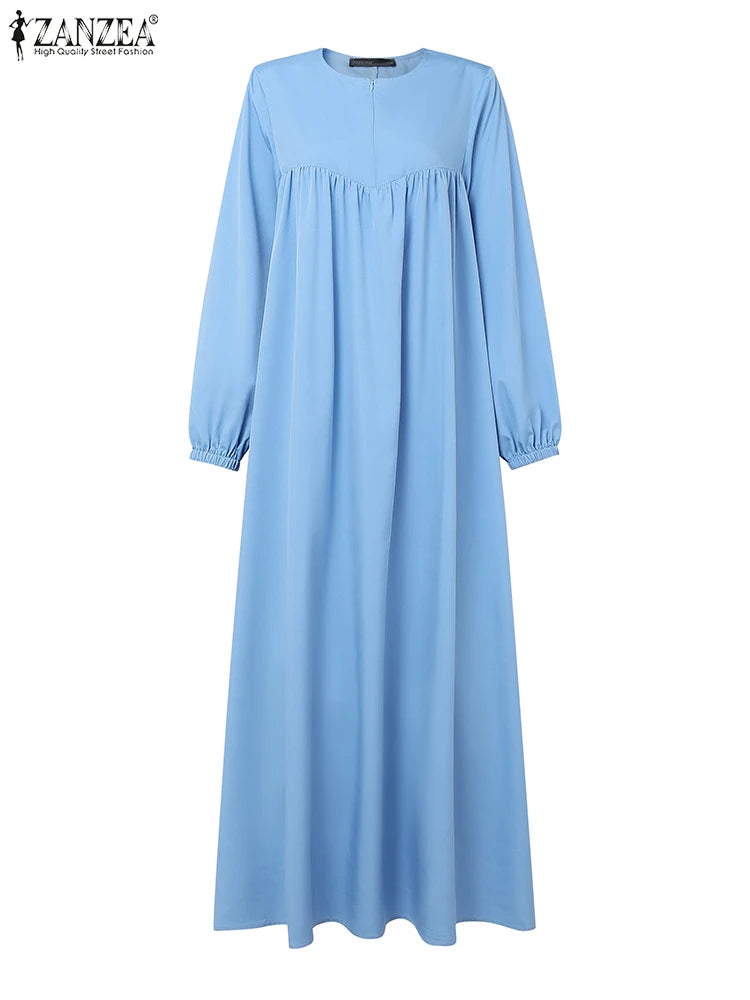 ZANZEA Womens Maxi Dresses Casual Loose Long Sleeve Hijab O-Neck  Abaya Robes