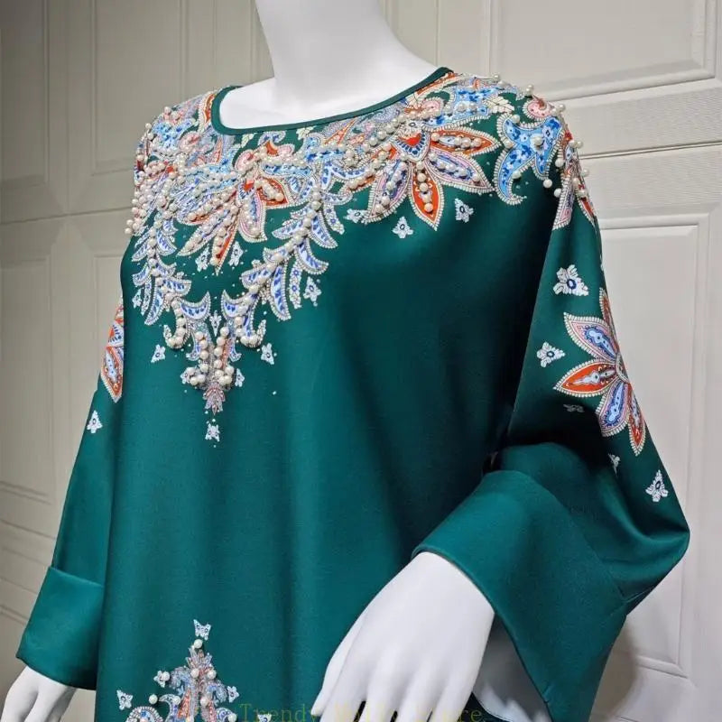 Dress for Women, Middle Eastern Robe Dress Flower Print Kaftan Dress