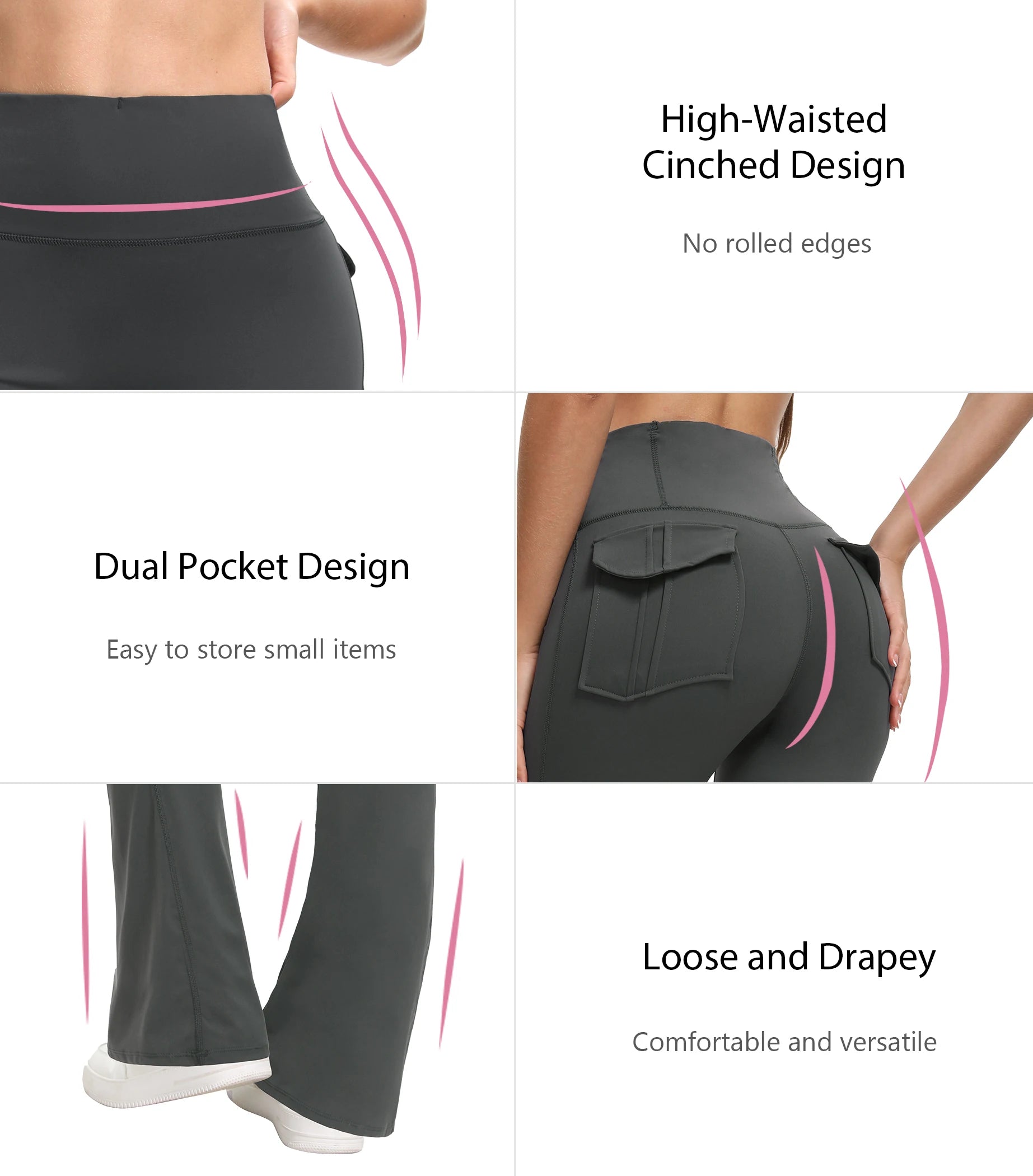 Women's High Waisted  Pants with Pockets Tummy Control Bootcut Leggings for Gym Fitness Casual Wear