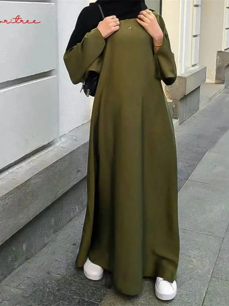 Fashion Sliky  Dress Dubai Full Length Flare Sleeved Soft Abaya 2025