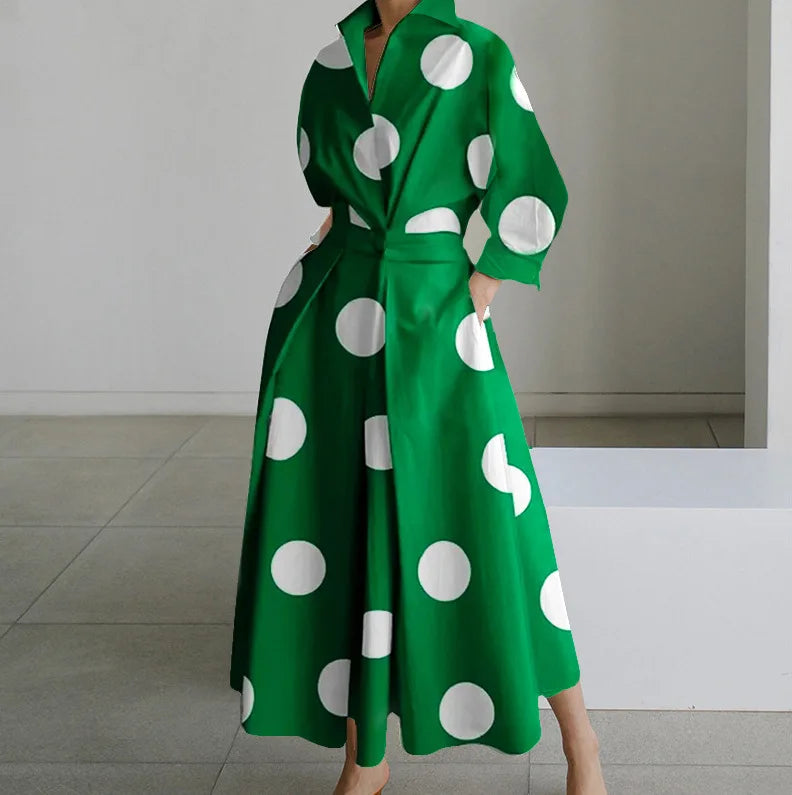 Dresses For Women 2025 Elegant Party Summer Casual Shrit Dress Fashion Polka Polka Dot V-neck Print Loose Button Up Vestidos