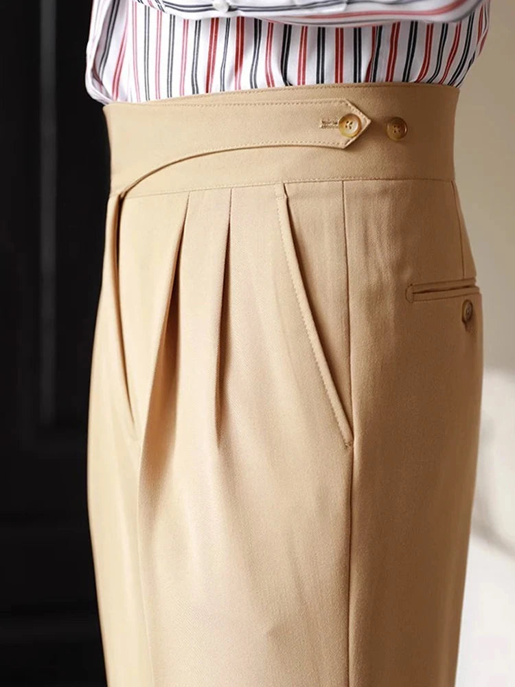 Naples Trousers Men 2025 Spring Autumn New Fashion Belt-up High Waist Slim Pants Men Business Casual Solid Color Straight Pants