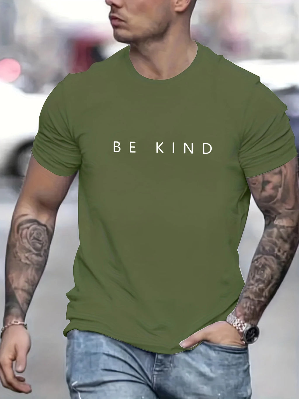 Men's Summer Loose Fit  100 Cotton be Kind Print T-shirt Tops O-neck Pactwork