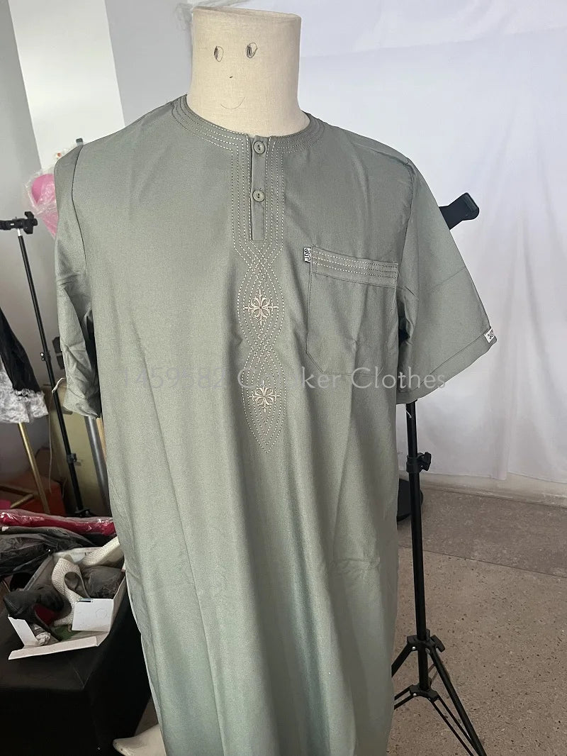 2 peice Clothing Men Kaftan Pakistan Djellaba Clothing Afghan Short sleeved Robe Thobe