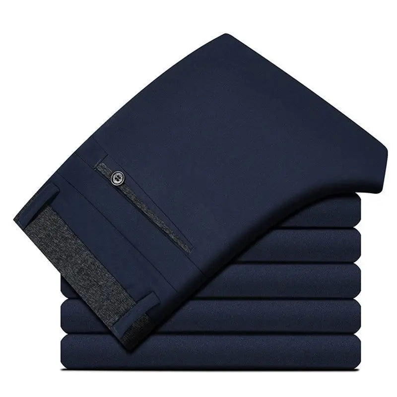 High Stretch Men's Dress Pants High Waist Elastic Formal Suit Pants  Classic Casual Trousers Slim Fit